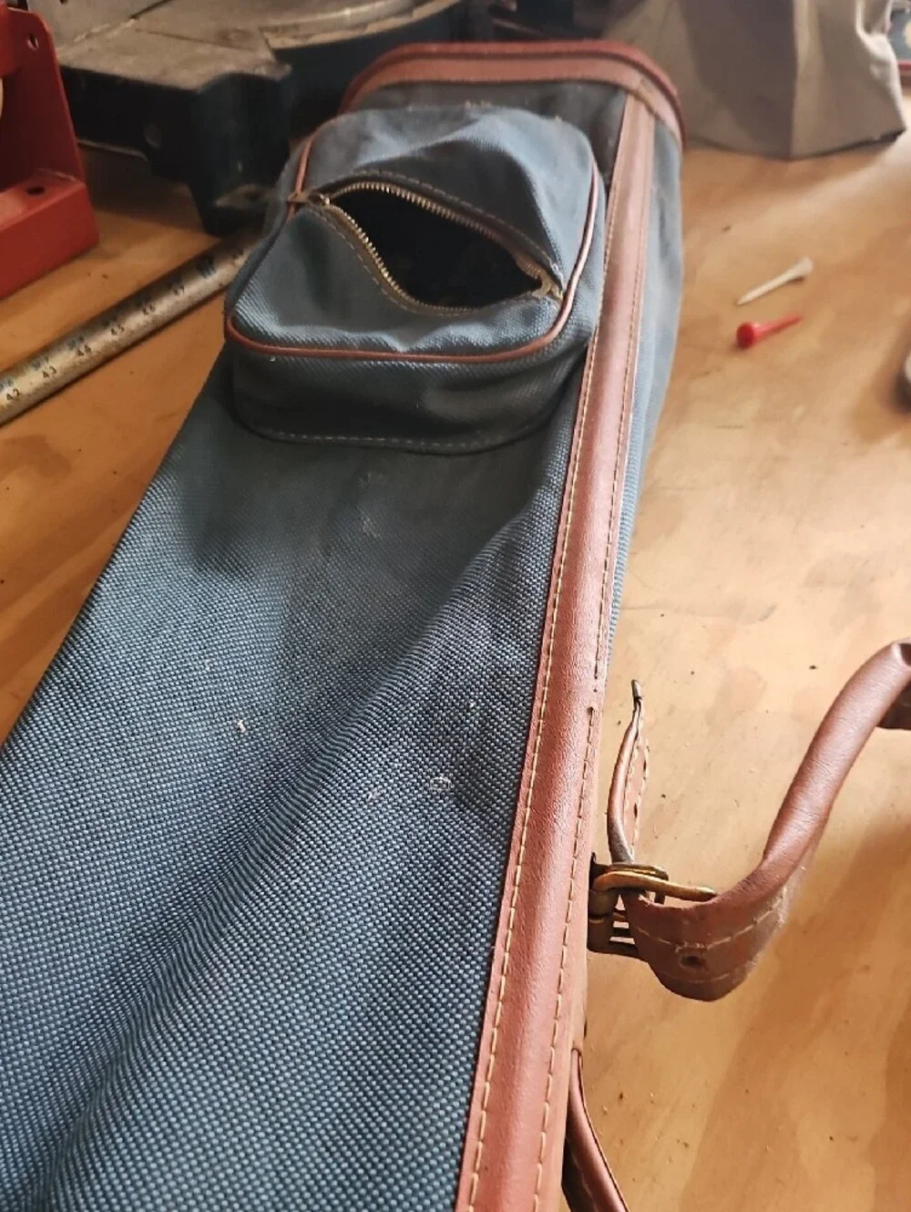 Green Canvas & Brown Leather Golf Club Carry Bag with Shoulder Strap